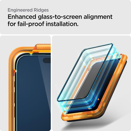 Spigen Alm Glass FC 2er-Pack - gehärtetes Glas für iPhone 15 Pro 2 Stück (schwarzer Rahmen)