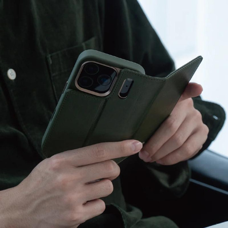 Moshi Overture MagSafe - Kožené pouzdro 3v1 s flipem iPhone 17 Pro (Moss Green)