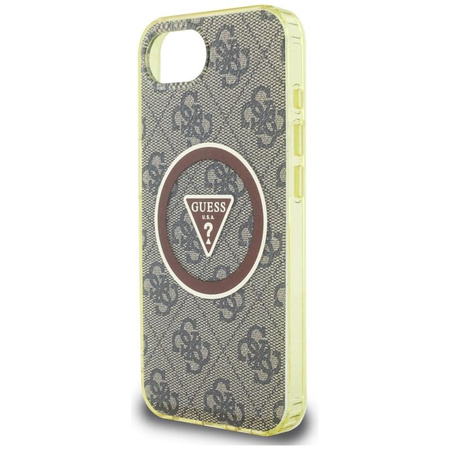 Guess IML Metal Glitter 4G Circle Triangle MagSafe - étui pour iPhone 16e (marron)