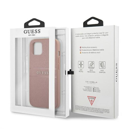 Guess Saffiano Metal Logo Stripes - Etui iPhone 13 mini (różowy)