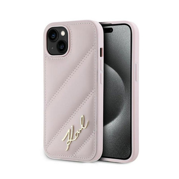 Karl Lagerfeld Diagonal Quilted Script - Coque iPhone 15 Plus / 14 Plus (rose)