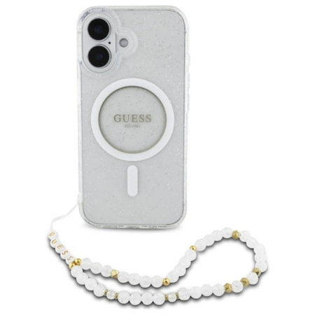 Guess IML Glitter gyöngyház szíjjal MagSafe - iPhone 16 Plus tok (átlátszó)