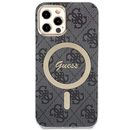 Guess Bundle Pack MagSafe 4G - sada pouzdra pro iPhone 12 / iPhone 12 Pro + nabíječka MagSafe (černá/zlatá)