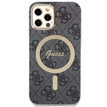 Guess Bundle Pack MagSafe 4G - MagSafe iPhone 12 / iPhone 12 Pro case + charger set (black/gold)