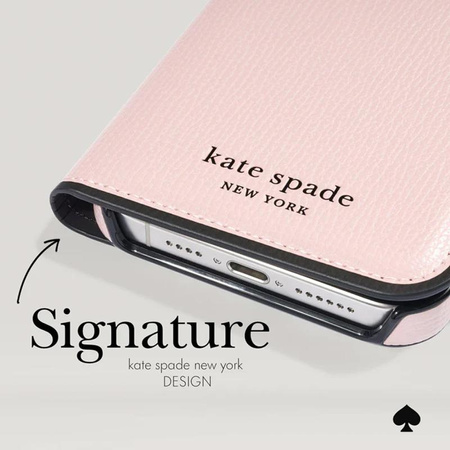 Kate Spade New York Wrap Folio Case - kožené flipové pouzdro pro iPhone 15 Pro (Pale Vellum)