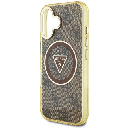 Guess IML Metal Glitter 4G Circle Triangle MagSafe - pouzdro pro iPhone 16 (hnědé)