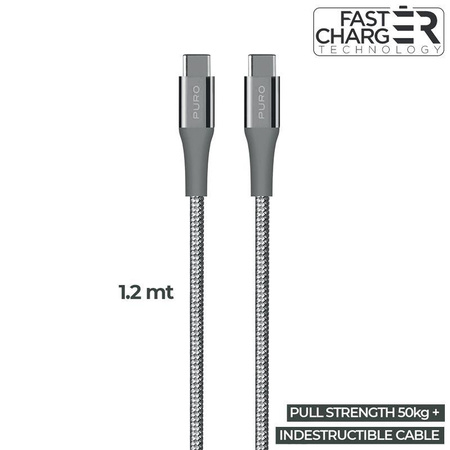 PURO Fabric K2 - Nagy teherbírású, fonott USB-C USB-C kábel, 1,2 m (űrszürke)
