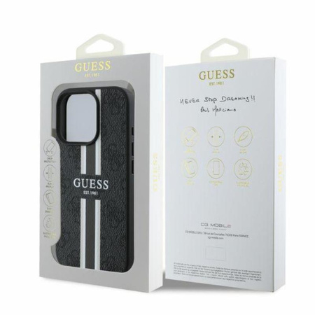 Pouzdro Guess 4G MagSafe s potiskem pruhů - iPhone 16 Pro Max (černé)