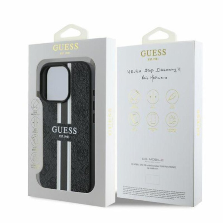 Guess 4G Gedruckte Streifen MagSafe - iPhone 16 Pro Max Tasche (schwarz)