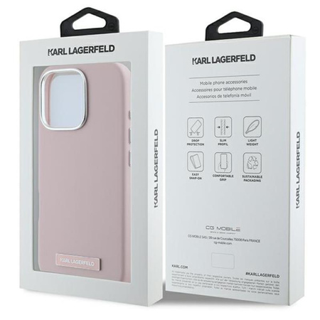 Karl Lagerfeld FW Metal Plate MagSafe - pouzdro pro iPhone 16 Pro Max (růžové)