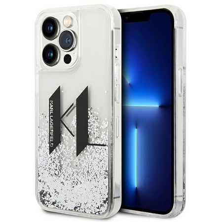 Karl Lagerfeld Liquid Glitter Big Logo Case - pouzdro pro iPhone 14 Pro (stříbrné)