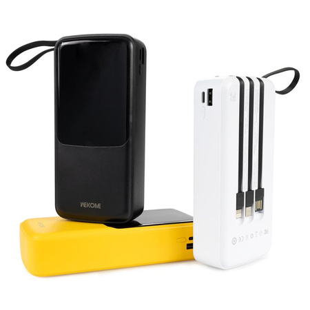 WEKOME WP-10 Pop Digital Series - Power bank 20000 mAh with built-in USB-C / Lightning / Micro USB + USB-A cable (Black)