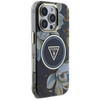 Guess Glitter Virágok háromszög gombok MagSafe - tok iPhone 16 Pro (fekete)