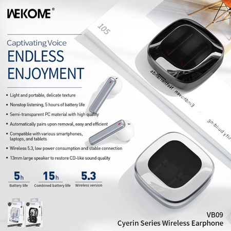 WEKOME VB09 Cyerin sorozat - V5.3 TWS vezeték nélküli Bluetooth fejhallgató töltőtokkal (fehér)