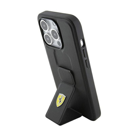 Ferrari Grip Stand Metal Logo - iPhone 15 Pro Case (black)