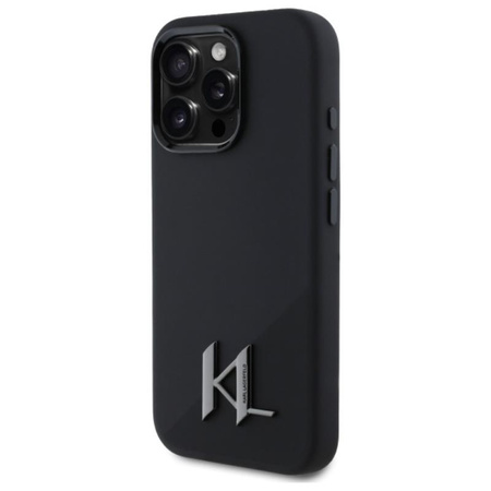 Karl Lagerfeld Silicone Shadow Metal Initial MagSafe - Hülle für iPhone 16 Pro (schwarz)