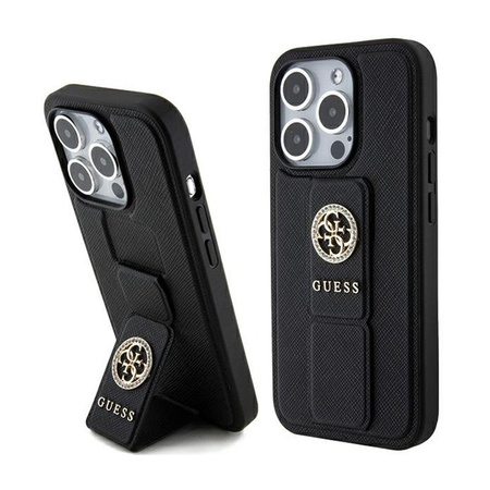 Guess Grip Stand 4G Saffiano Strass Logo - iPhone 15 Pro Max Case (black)