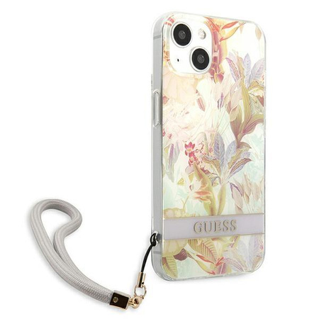 Guess Flower Cord - Tasche mit Umhängeband iPhone 13 mini (Lila)