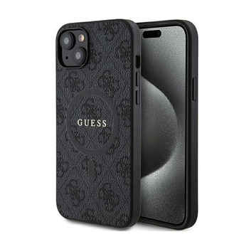 Guess 4G Collection Leder Metall Logo MagSafe - iPhone 15 / 14 / 13 Tasche (schwarz)