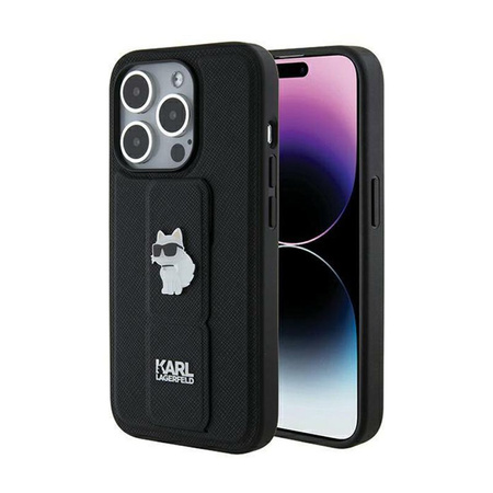 Karl Lagerfeld Gripstand Saffiano Choupette Pins - Coque iPhone 14 Pro (noir)