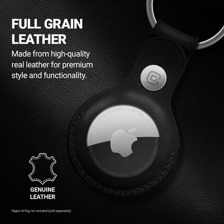 Crong Ledertasche mit Schlüsselanhänger - Schlüsselanhänger aus Leder für Apple AirTag (schwarz)