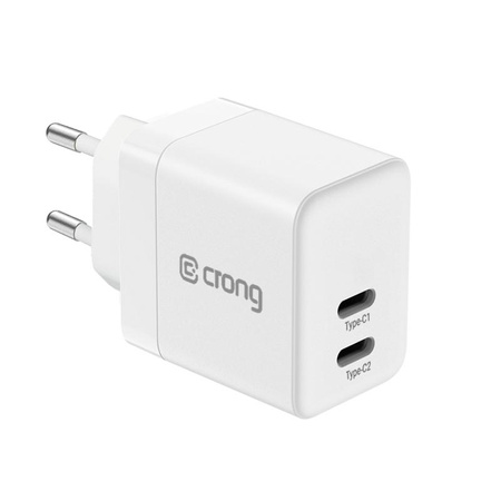 Crong Ultra Compact GaN - 2x USB-C 35W PD 3.0 hálózati töltő PPS-sel (fehér)