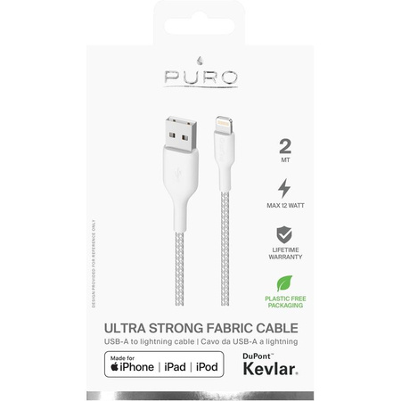 PURO Fabric Ultra Strong - Câble tressé USB-A / Lightning MFi 2m (blanc)