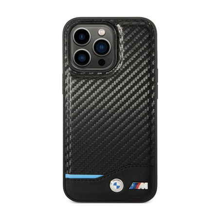BMW Leder Carbon Blue Line - iPhone 13 Pro Max Tasche (Schwarz)