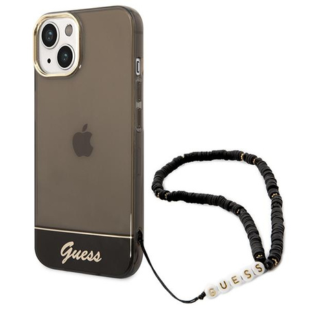 Průsvitný perleťový řemínek Guess - pouzdro pro iPhone 14 Plus (černé)