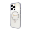 Guess Ring Stand Script Glitter MagSafe - iPhone 15 Pro tok (átlátszó)