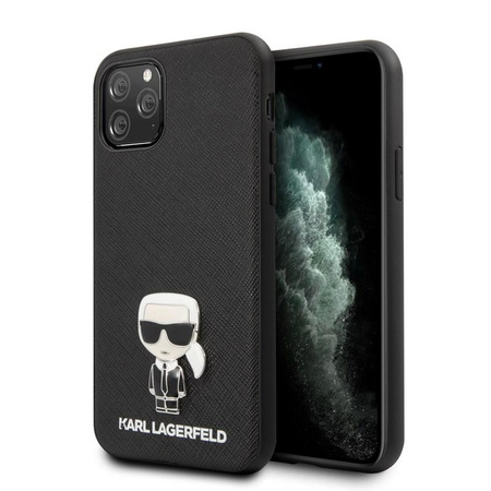 Karl Lagerfeld Saffiano avec Pin Ikonik - Coque iPhone 11 Pro Max (noir)