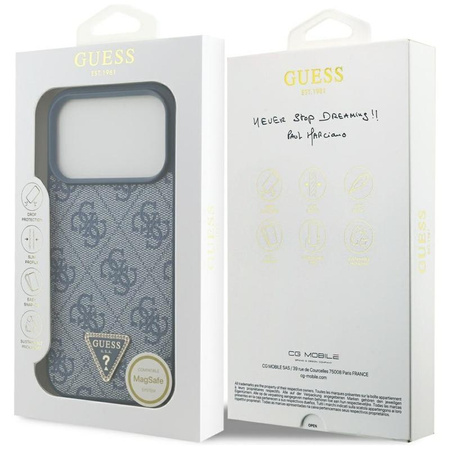 Guess Leather 4G Triangle Strass MagSafe - Pouzdro iPhone 17 Pro (Modrá)