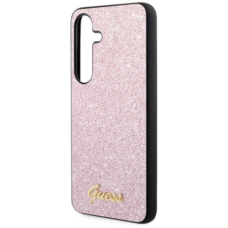Pouzdro Guess Glitter Flakes Metal Logo - Samsung Galaxy S24 (růžové)