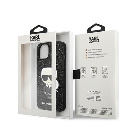 Karl Lagerfeld Glitter Flakes Ikonik - pouzdro pro iPhone 14 Plus (černé)