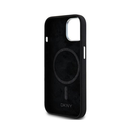 DKNY Liquid Silicone Small Metal Logo MagSafe - pouzdro pro iPhone 15 Plus / 14 Plus (černé)