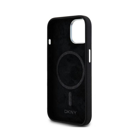 DKNY Liquid Silicone Small Metal Logo MagSafe - Hülle für iPhone 15 Plus / 14 Plus (schwarz)