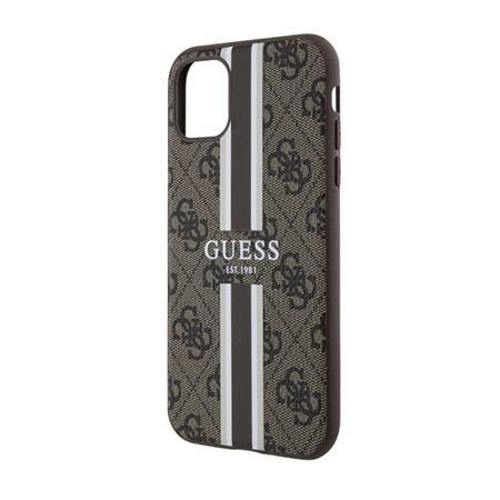 Guess 4G Étui MagSafe à rayures imprimées pour iPhone 11 (marron)