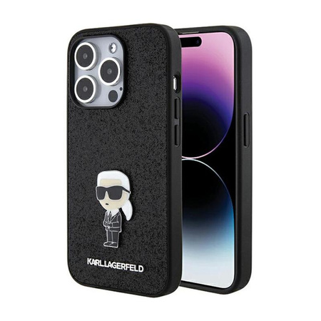 Épingle en métal Karl Lagerfeld Fixed Glitter Iconic Logo - Coque iPhone 15 Pro (noir)