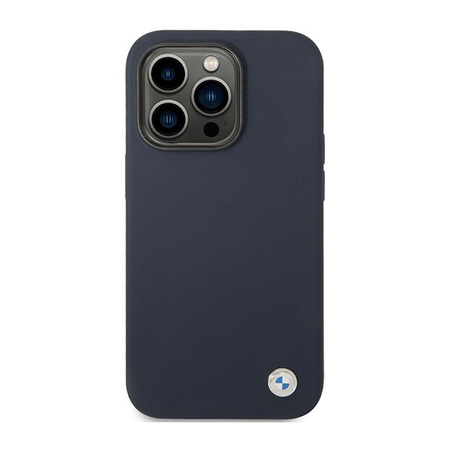 BMW Liquid Silicone Case Metal Logo - iPhone 14 Pro Case (navy blue)