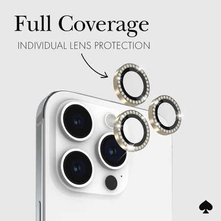 Kate Spade New York Aluminum Ring Lens Protector - Verre de protection pour l'objectif de l'appareil photo de l'iPhone 15 Pro / iPhone 15 Pro Max (Set in Stone Gold)