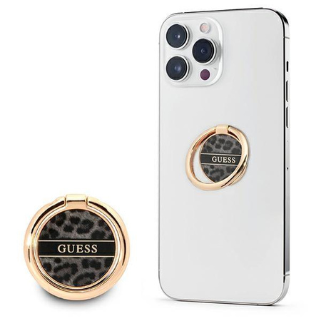 Guess Ring Stand Leopard - Magnetischer Fingerhalter für das Handy (Schwarz)