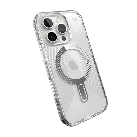 Speck Presidio Perfect-Clear Grip ClickLock & MagSafe - iPhone 16 Pro Case (Clear / Chrome Finish / Serene Silver)