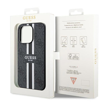 Guess 4G Gedruckte Streifen MagSafe - iPhone 14 Pro Max Tasche (Schwarz)