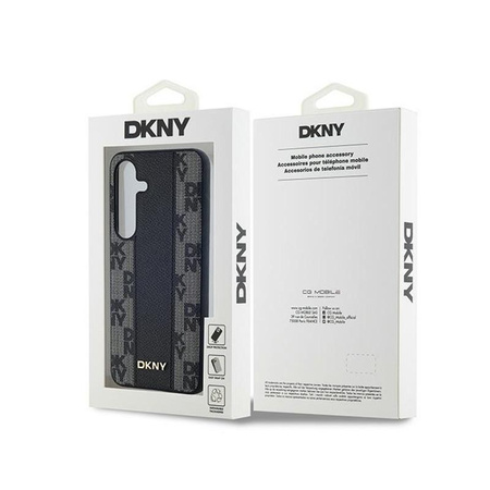 DKNY Leather Checkered Mono Pattern MagSafe - Hülle für Samsung Galaxy S24 (Schwarz)