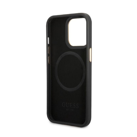 Guess Peony Logo Plate MagSafe - Hülle für iPhone 13 Pro (Schwarz)