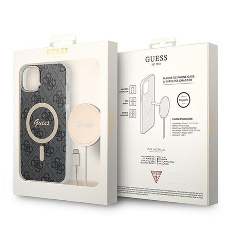 Guess Bundle Pack MagSafe 4G - MagSafe iPhone 14 Plus tok + töltő készlet (fekete/arany)