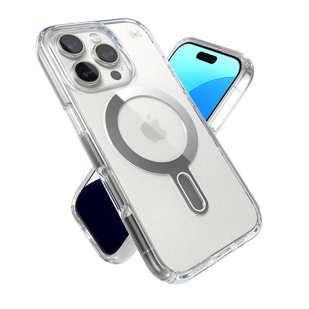 Speck Presidio Perfect-Clear ClickLock & MagSafe - iPhone 16 Pro Case (Clear / Chrome Finish / Serene Silver)