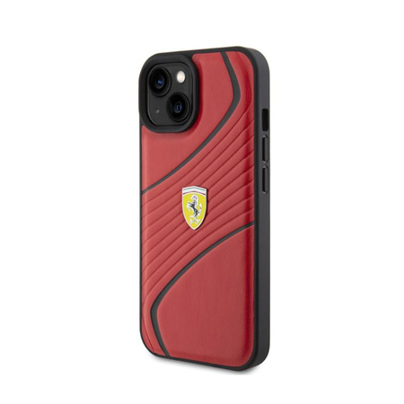 Ferrari Twist Metal Logo - pouzdro pro iPhone 15 (červené)