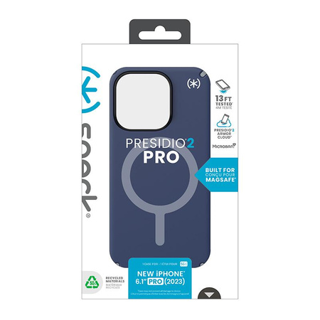 Speck Presidio2 Pro Magsafe - Hülle für iPhone 15 Pro (Küstenblau / Staubgrau / Weiß)