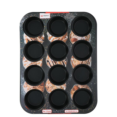 NON-STICKING MUFFIN BAKING FORM 12 STEEL, for Cupcakes, Alpina